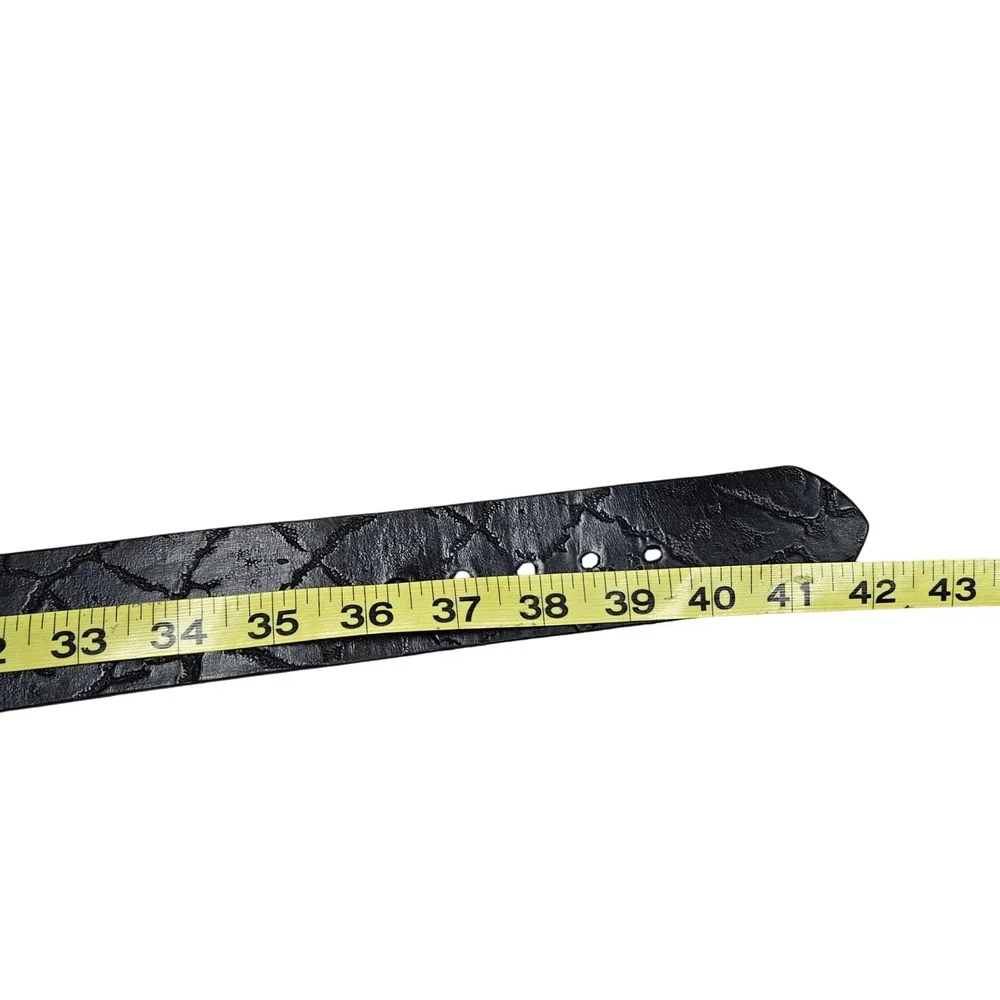 Saddle Leather Belt‎ 38 Black Cracked Distressed Texture Rugged Western Biker